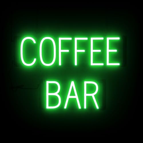 Image of SpellBrite LED Neon COFFEE BAR Sign for Business - Green, 23 inch x 15 inch | Ultra-Bright Click-Together Signage for Cafes, with Visibility from 500 Feet - 8 Animations, 6 Brightness Settings