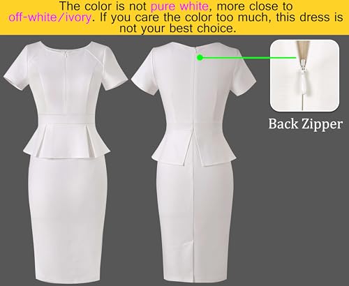 Image of VFSHOW Womens Work Business Office Front Zipper Peplum Bodycon Dresses Elegant Short Sleeve Slim Church Pencil Sheath Dress