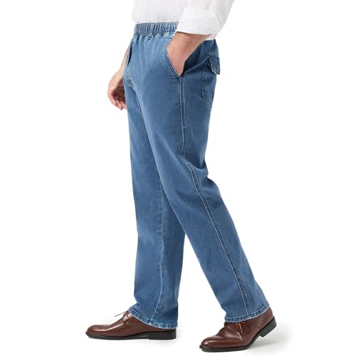 voeeron Mens Elastic Waist Jeans Loose Fit Casual Pants3