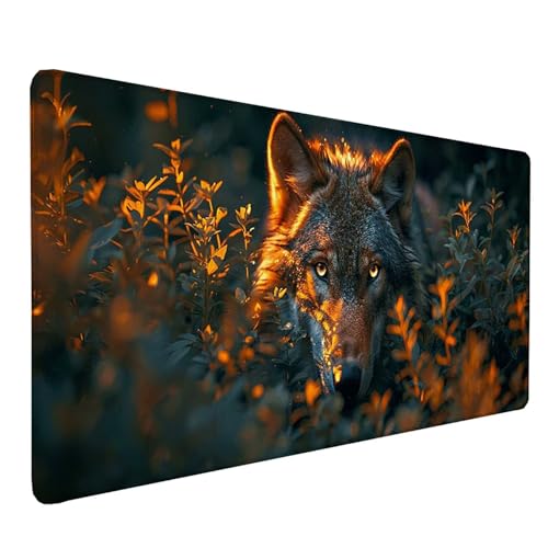 Tapis de souris loup base caoutchouc antidérapante et bords cousus XXL