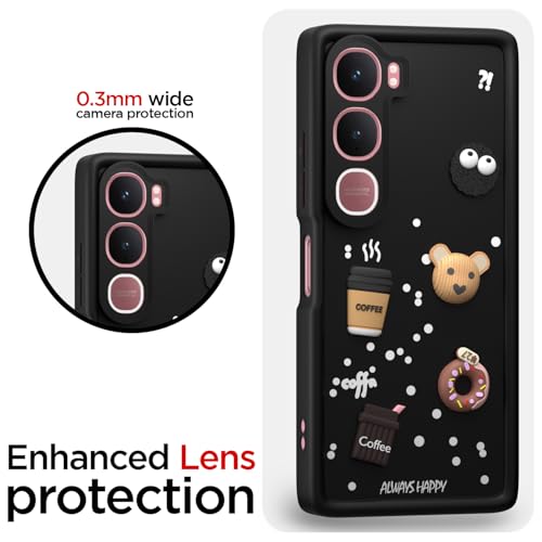 Image of Amazon Basics Back Cover for Vivo Y31 5G | Cute Fun Cartoon 3D Bear Silicone Full Body Protection Bumper case (Black)