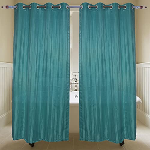 Image of 213 cm (7 ft) Waterproof Shower Curtain With Eyelets | Window Polyester Fabric Strips Design | Dark Green colour | (Pack of 2) | Waterproof fabric Bathroom Shower Curtain | 213 L x 121 W centimeters