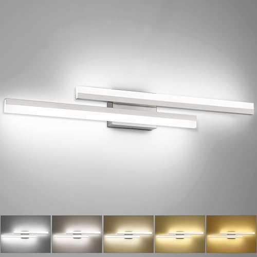Image of PRESDE 32 Inch LED Vanity Light Bar, Brushed Nickel Bathroom Light Fixtures Modern Bath Lighting Over Mirror 5CCT
