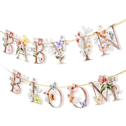 Flower Butterfly Baby in Bloom Banner, Wildflower Butterflies Baby Shower Sign, Boho Floral Welcome Baby Garland Decor, Flowers Theme Paper Bunting for Mommy to Be Party