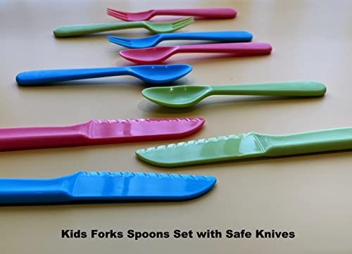 Kids Cutlery Set - Jawbush 9 Pcs Plastic Toddler Utensils Forks And Spoons With Knives For School Lunch Box Camping Or Travel, Reusable Kids Silverware Set With Bright Colors, Dishwasher Safe #TOP4