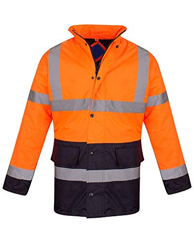 shelikes Hi Vis Viz Jackets High Visibility Parka Workwear Security Safety Fluorescent Hooded Padded Waterproof Work Wear Jacket Coat