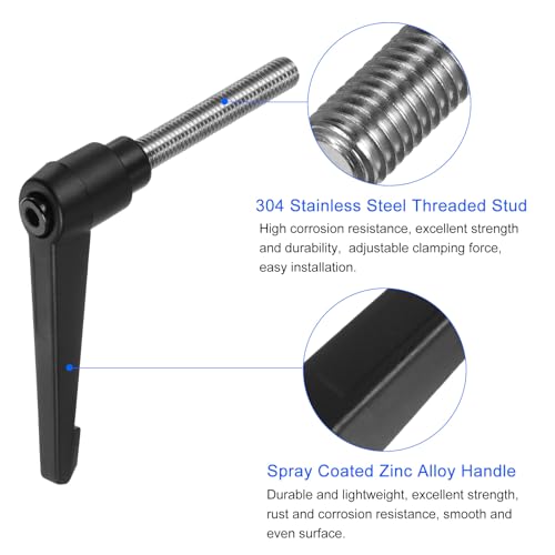 Image of uxcell 2pcs Clamping Lever Handles, M10 x 50mm 304 Stainless Steel Threaded Male Stud, Adjustable Handles Locking Quick Release Ratchet Push Button Bolt Knobs, Black