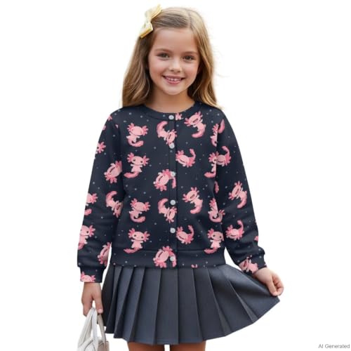 Image of Girls Cardigans Sweater Long Sleeve Crew Neck Button Down Sweaters School Outerwear for Kids Fall Winter Tops