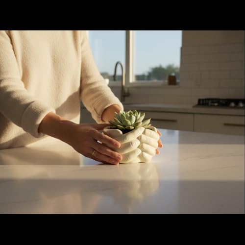 Image of Lasaki Hand Ivory HT25 Ceramic Pots for Indoor Plants, Planters,gamla,Outdoor,Balcony,Home,Round,Garden, Office Decor,Succulent(L - 19 .5X W - 16 X H - 10 cm)(Plants not Included)