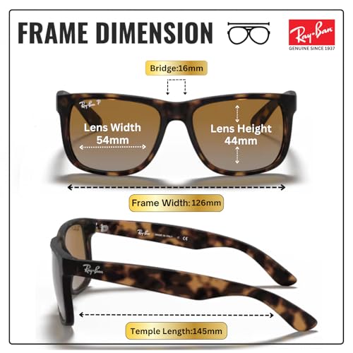 Image of Ray-Ban RB4165 JUSTIN CLASSIC Square Shaped Sunglasses for Men with Official RAYBAN Eyewear Kit