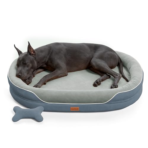 CWAWZ XXL Orthopedic Dog Bed, 53 in. Dog Bed for Large Sized Dogs with Full-Surround Bolsters, Dual-Sided Dog Cooling Beds with Memory Foam, Washable Pet Sofa Couch with Nonslip Bottom, Dark Grey