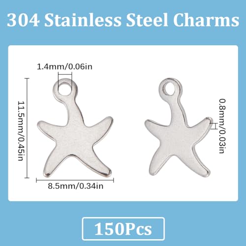 SUNNYCLUE 150pcs Silver Starfish Charm Bulk Ocean Animal Charms Stainless Steel Sea Life Summer Charms for DIY Craft Necklace Bracelet Women Adult Beginners - Image 2