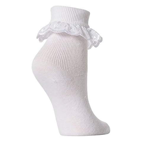 Universal Textiles Baby/Girls Extra Soft Frilly Lace Top Socks (Pack of 3) (US 10-13 (Age: 5-7 years)) (White) Cover