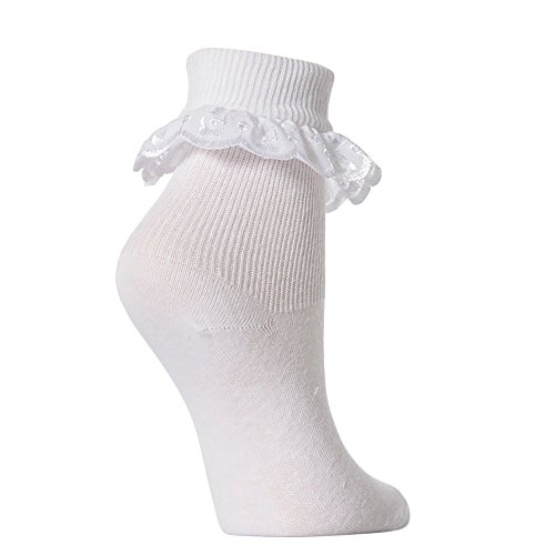 Universal Textiles Baby/Girls Extra Soft Frilly Lace Top Socks (Pack of 3) (US 7-9 (Age: 2-4 years)) (White)