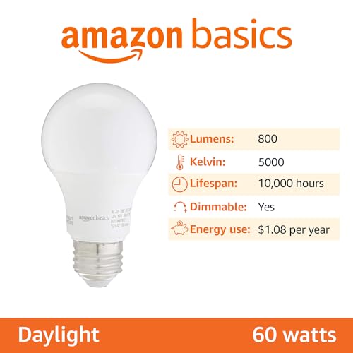 image for Amazon Basics A19 LED Light Bulbs, 60 Watt Equivalent, Energy Efficien