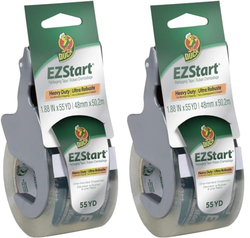 Ruban d'emballage Duck EZ Start transparent lot de 2 anti-déchirure avec dévidoir