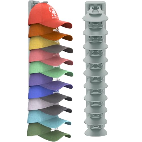 HeQe Hat Organizer for Baseball Caps, 1 Pack Hat Rack for Wall, Strong Adhesive Hat Storage Display Holder(Gray)
