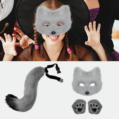 Gants pour fêtes déguisées et queue simulée douce à fixation rapide pour enfant
