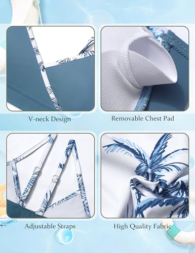 Girls Swimsuit 3 Piece Tropical Print Bathing Suit V Neck Bikini Set with Quick Dry Cover Up Pants 9-16Y4