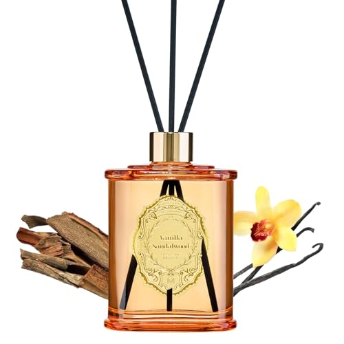 M&SENSE 8.4 oz Large Reed Diffuser for Home | Vanilla Sandalwood Scent Home Oil Diffuser with Sticks | Bedroom Bathroom Living Room Decor