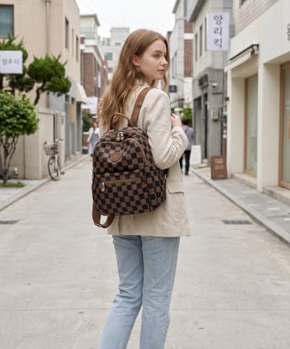 Image of Tanweibago Mini Nylon Women Backpacks,11L Small Ladies backpacks Casual Lightweight Women Shopping Travel Daypack (Checkered Coffee)
