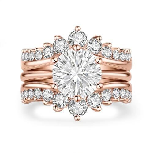 3-5 CT Round Cut Moissanite Engagement Ring Set 10K 14K 18K White/Rose/Yellow Gold Moissanite Wedding Ring Set Anniversary Promise Ring for Wife and Her