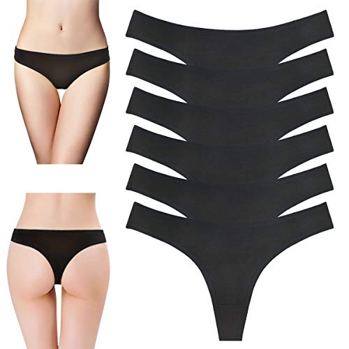 Women's Cotton Thongs Panties Breathable Underwear Black #TOP3