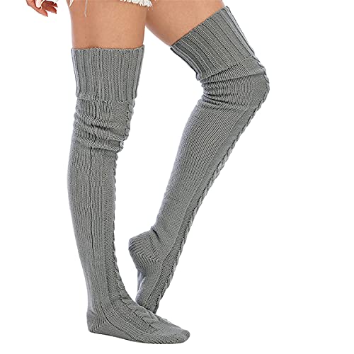 Image of YELAIVP Women's Cable Knitted Thigh High Boot Socks Extra Long Winter Stockings Over Knee Leg Warmers