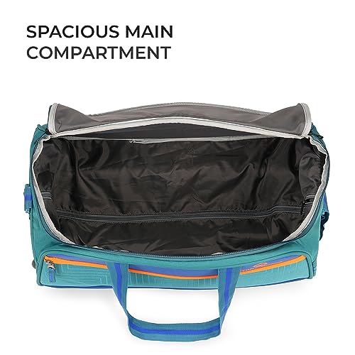 Image of Stony Brook by Nasher Miles Maze Polyester Cabin Small 52 cm Teal Blue Duffel Bag for Travel | Duffle Bag with Trolley