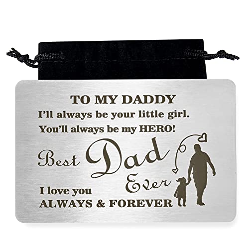 Rowwait Dad Gift from Daughter, Metal Wallet Card Insert for Father's Day Gift for Dad Father Daddy Papa, I’ll Always Be Your Little Girl You’ll Always Be My Hero Daddy Present Father’s Gift