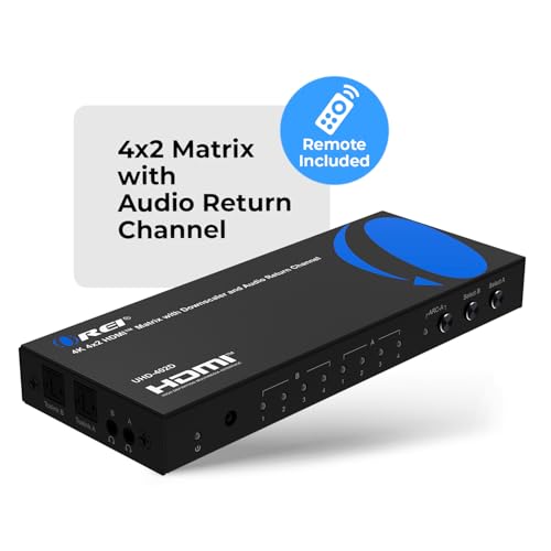 Image of OREI 4K HDMI Matrix Switch with Downscaler & ARC - 4x2 HDMI Matrix Switch 4K, HDMI 2.0, HDCP 2.2, 18Gbps, 4K@60Hz HDR, Dual Audio Extraction (Optical & 3.5mm), IR Remote (UHD-402D)