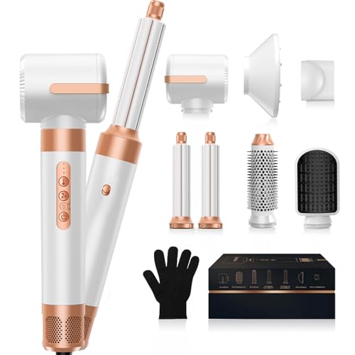Image of Blow Dryer Brush 7 in One, Negative Ion Hair Set Upgrade Hot Air Styler Wrap Curler, Curling Iron Styling Tools As A Gift for Straight /Curl /Drying /Smoothing
