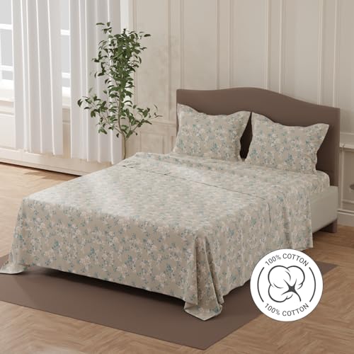 Image of Layers 100% Cotton Bedsheet for Double Size Bed | Lumina Floret Collection | 144 TC Soft & Breathable | Floral Print with 2 Pillow Covers | Wrinkle Free & Colorfast | 3 Piece Bedding Set - Grey