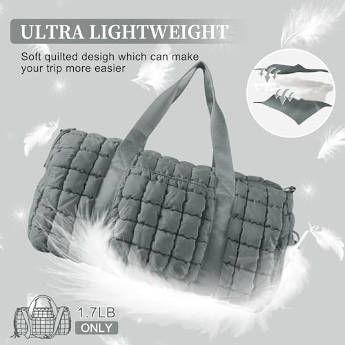 Image of Quilted Travel Duffle Bag Gym Bag for Women,Large Puffer Duffle Weekender Bag with Compartment,Workout Overnight Carry on Organizer Bag Duffle Bag for Airplane Travel(L-Grey)