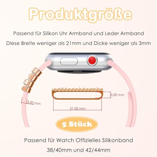 5 Stück Watch Charms Gold,Charms Armband Watch Armband Schmuck,Dekorative Metallringe Schlaufen Kompatibel mit Silikonband,Geeignet für die Meisten Intelligenten Uhrenarmbänder – Bild 3