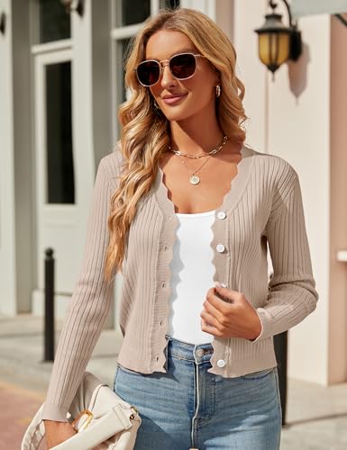 Image of Womens Cropped Cardigan Knit Shrugs for Dresses Tops V Neck Button Down Cardigans Sweaters