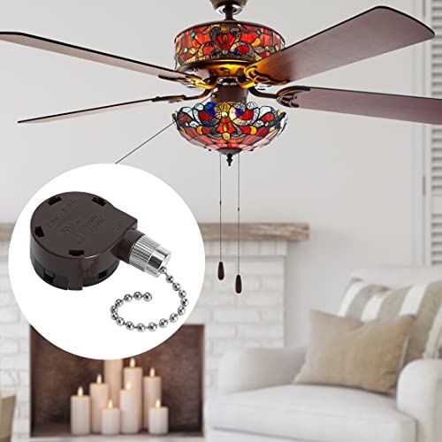 Image of Ceiling Fan Switch Set Zing Ear ZE-268S5 4 Speed 5 Wire Pull Chain Ceiling Fan Switch Speed Control Switch with Rope for Ceiling Fans, Wall Lamps, Cabinet Light, Nickel