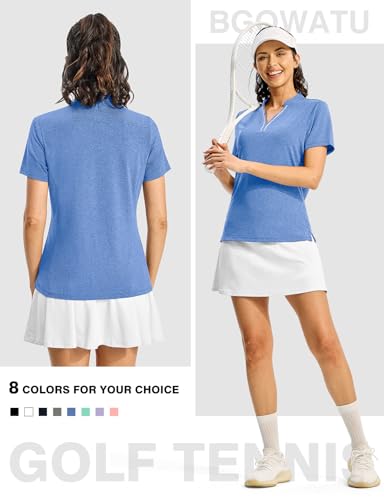 Image of BGOWATU Women's Golf Polo Shirts Short Sleeve Collarless Y-Neck Tennis Tops Quick Dry UPF 50+ Workout Shirt Lightweight