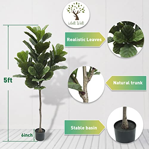 Melli Welli Artificial Fiddle Leaf Fig Tree 5Ft Tall Fake Fiddle Leaf Fig Plant Faux Tree In Pot Ficus Tree For Home Decor Indoor Outdoor Office Living Room Bathroom Corner #TOP2