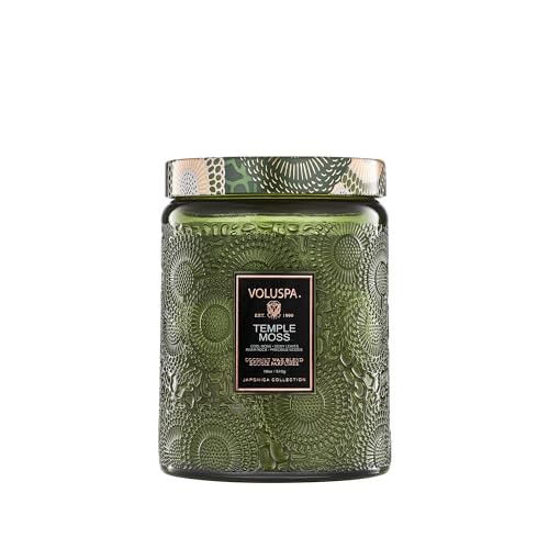 Image of Voluspa Temple Moss, Large Candle Jar, 18oz, Coconut Wax Blend, Scented Candles for Home, 100 Hour Burn Time, Handcrafted in the USA