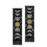 PLIGREAT Paquete de 2 tapices florales de luna con borlas, estética de fase lunar, para colgar en la pared, tapiz vertical para el hogar, dormitorio,...