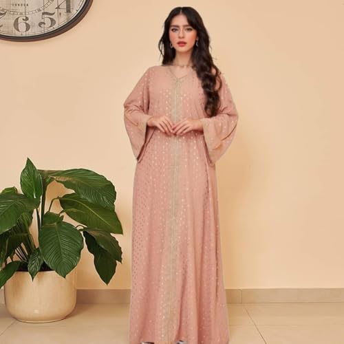 Boedaty Muslim Abaya Dresses for Women V Neck Kaftan Islamic Prayer Robe Embroidered Bronzing Dress Holiday Evening Dress2