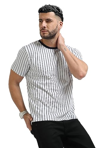 Image of fanideaz Mens Cotton Half Sleeve Striped Round Neck T Shirt