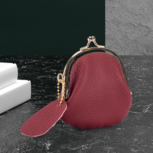 Monedero de piel mini para mujer estilo retro cartera roja duradera con boquilla 4