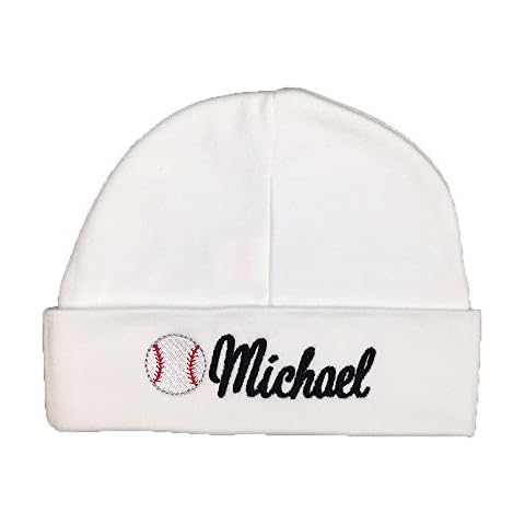 Ava's Miracles Personalized Baby hat with Baseball for a Baby Girl or Baby boy, Preemie Girl or Preemie boy (Newborn) White Cover