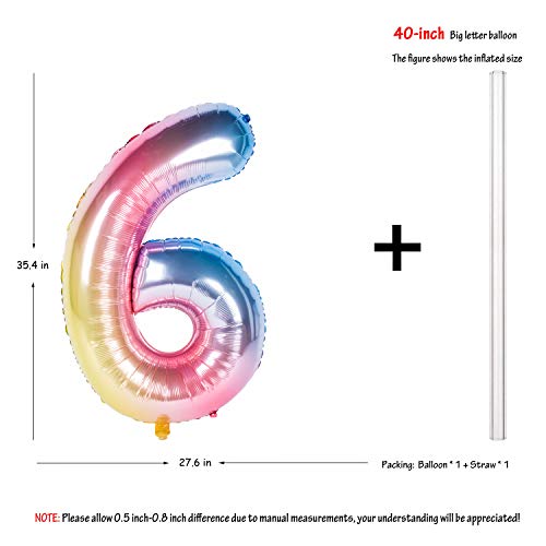 Image of 40 Inch Rainbow Digit Helium Foil Birthday Party Balloons (Lightly color 6) | Helium Foil Birthday Party Balloons big size Gradients Rainbow Digit