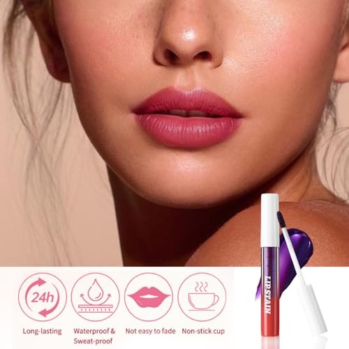 Image of evpct Mauve Red Peel Off Lip Stain Tints, Matte Liquid Lipstick Lip Stain Long Lasting Waterproof for Women, Non-stick Cup Lipstick Peel Off Highly Pigmented Not Faded Smudge-proof Easy to Apply, 02#