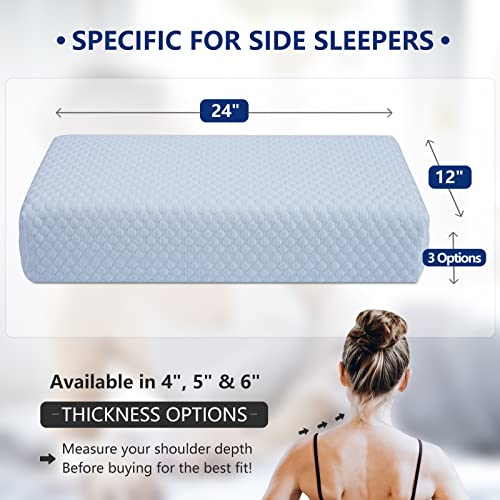 Cube Memory Foam Pillow Side Sleeper Pillow For Neck And Shoulder Pain(24"X12"X5", Medium), Cooling Bed Pillow For Side Sleeping, Soft And Supportive Cervical Pillow, Square Pillow - King, Queen, Blue #TOP1