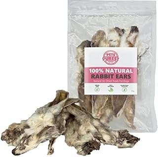 Pets Purest Rabbit Ears with Fur for Dogs, Puppy & Senior - 100% Natural Air Dried Dog Treat Chews for Raw Dog Food & Low Fat Healthy Hypoallergenic Grain Free Diets - 100g