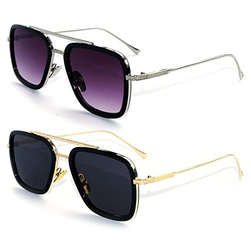 Sehnsucht Tony Stark Sunglasses for Men Iron Man Eyeglasses UV Protection Square Metal Downey Pilot Sun Glasses Vintage